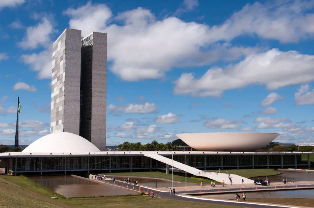 Picture in clear sunny day of Oscar Niemeyer's congress building in Brasilia