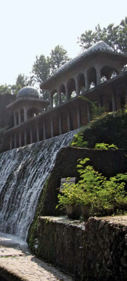 Picture of Chandigarh in sunny day with traditional Indian architecture and waterfall